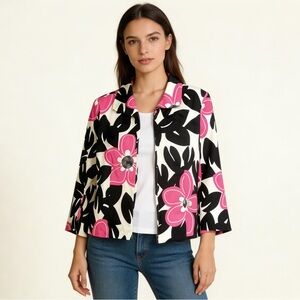 Ava & Grace Women’s Multicolor Floral Open Front Cardigan Size 6 Cotton Blend